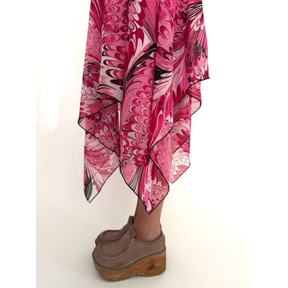 y2k pink fairy whimsy grunge dance sheer flowy chiffon asymmetric hem midi skirt - Picture 7 of 9